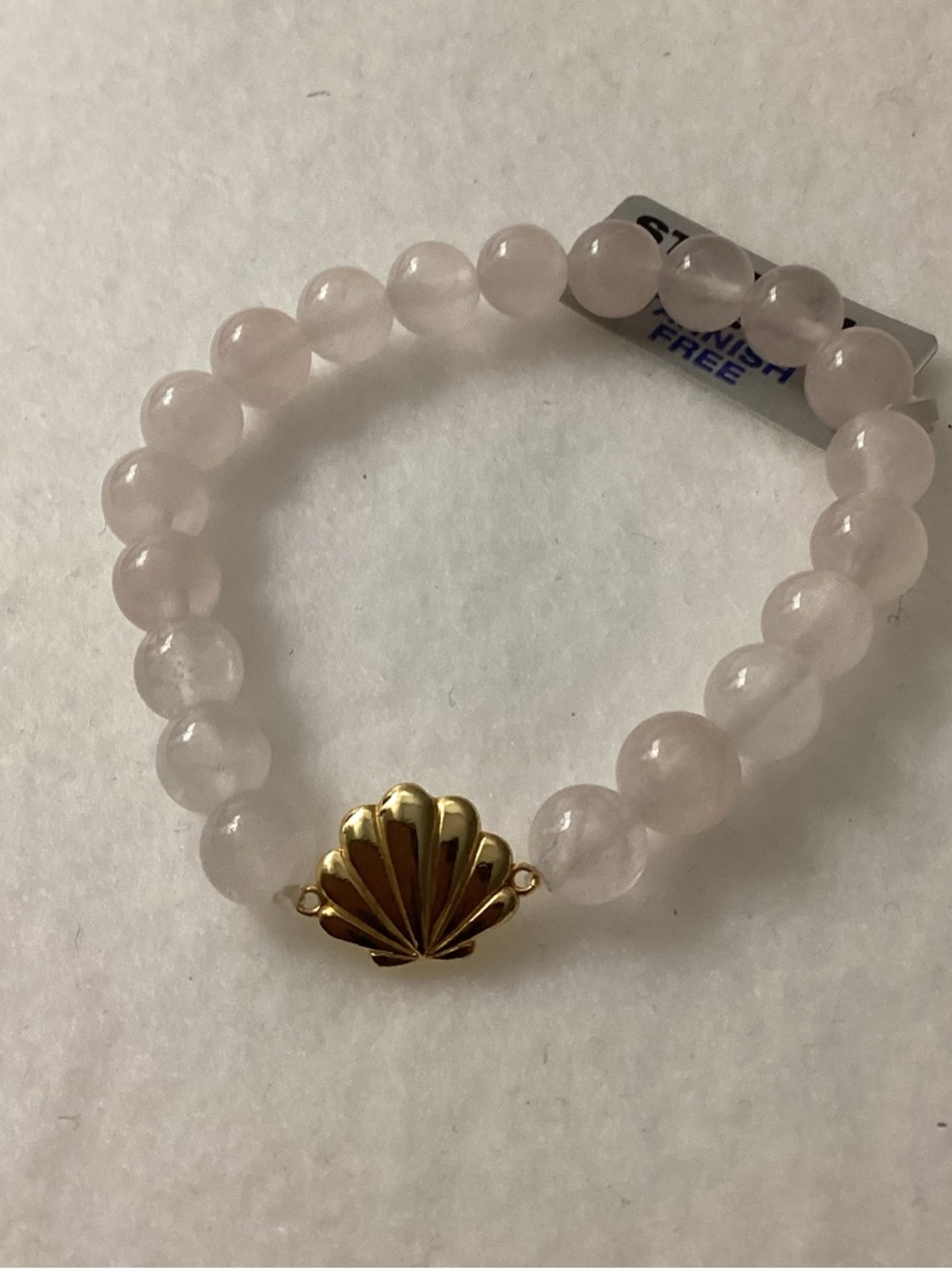 Clam Shell Charm Gemstone Beaded Stretch Bracelet with Gold Shell Accent